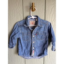 Vintage 90s Levi s Red Tab Kids Denim Western Shirt Snap Button USA Style 18M