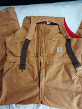 Carhartt Overall Bibs Mens 42x32 Brown Insulated Double Knee Zip To Waist