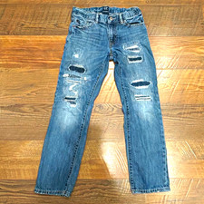 GAP girls Straight Leg Jeans Size 10 Blue Medium Wash Denim Ripped Regular Fit