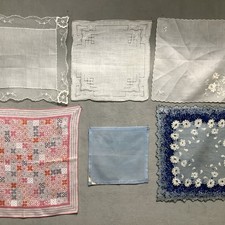 Lot Of 6 Vtg Delicate Cotton Linen Handkerchiefs Embroidered/Lace Floral Craft