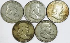 *MIXED DATE FRANKLIN HALF DOLLAR LOT* *5 TOTAL COINS* NR #G4259