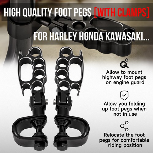 Clavijas de pie de carretera de 1""~1 1/4"" con abrazaderas para Harley Touring Honda Suzuki Kawasaki - Imagen 14 de 24