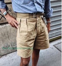 Men Gurkha Cotton Army Khaki Retro Style Shorts Pleated Pants Workwear Trousers