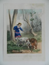 Enfantina Gravure couleurs La Chèvre Mr Seguin litho Arnoul imp. Becquet c.1870