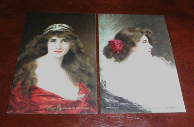 ZWEI ORIGINAL ANGELO ASTI JUGENDSTIL GLAMOUR STECK POSTKARTEN NEUHEIT LIMITIERTE AUFLAGE