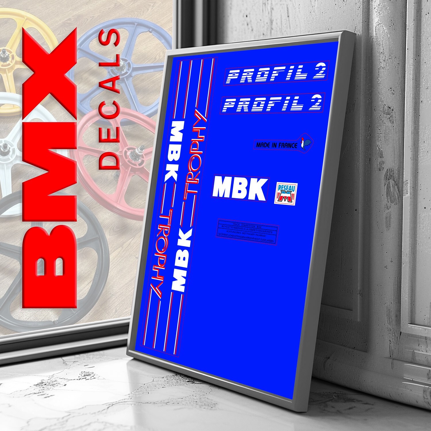 Decals Rétro MBK Trophy BMX Autocollants Haute Résistance pour Cadre Bleu