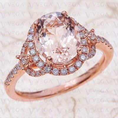 8.99Ct Oval Natural Morganite & Diamond 100% 14k SOLID Rose Gold Engagement Ring