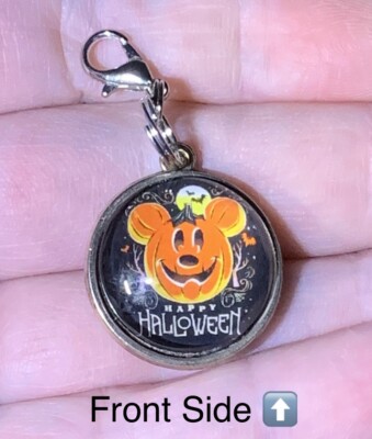 Silver Mickey Mouse Happy Halloween Two Sided Charm Zipper Pull &Keychain Add On