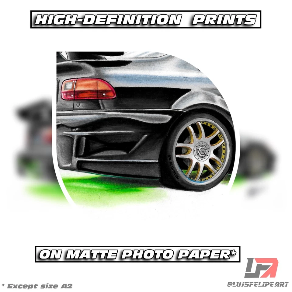 Fast and Furious car art poster: HONDA CIVIC EJ1 COUPE (green neon) - Image 2 of 4