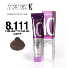 MORFOSE 10 HAIR COLOR CREAM 8.111 EXTRA MATE LIGHT ASH AUBURN 3.38OZ M1035OZ8111
