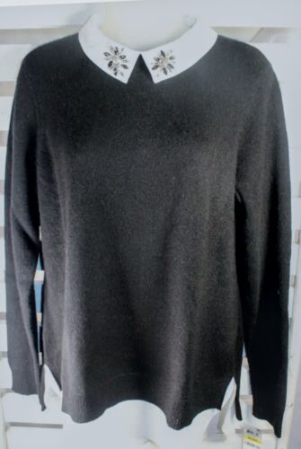 Maglione Cashmere Charter Club Luxury Med Nero Bianco Look a Strati Strass - Foto 2 di 12