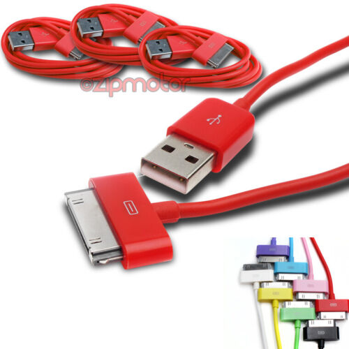 3 PIEZAS CARGADOR DE DATOS USB 6FT CABLE BASE CONECTOR APPLE IPAD IPHONE IPOD ROJO - Imagen 1 de 1