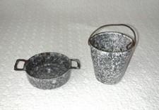 Vintage Gray Graniteware Enamel Miniature Pan  Bucket Salesman Samples 