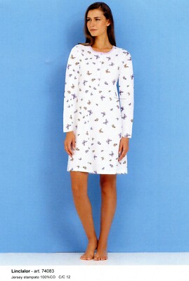 Rif.3277 Camicia Da Notte In Cotone A Maniche Corte Con Bottoni E Bordo In Pizzo Articolo Essential