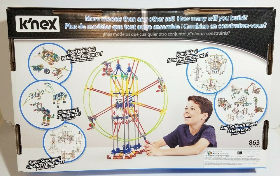 K'NEX 100 Model Building Set NEW 863 Pieces Rods Connectors Wheels ...
