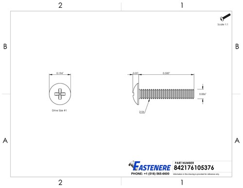 Tornillos de máquina de cabeza de armadura Phillips 2-56 x 1/2" acero inoxidable 18-8 Qty 100 - Imagen 2 de 7