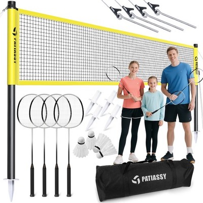 Professional Complete Badminton Net Set with Poles 4 Rackets 4 Shuttlecocks, Bag