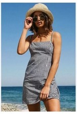 Urban Outfitters Tahoe Gingham Mini Dress Size Small Black White Checkered