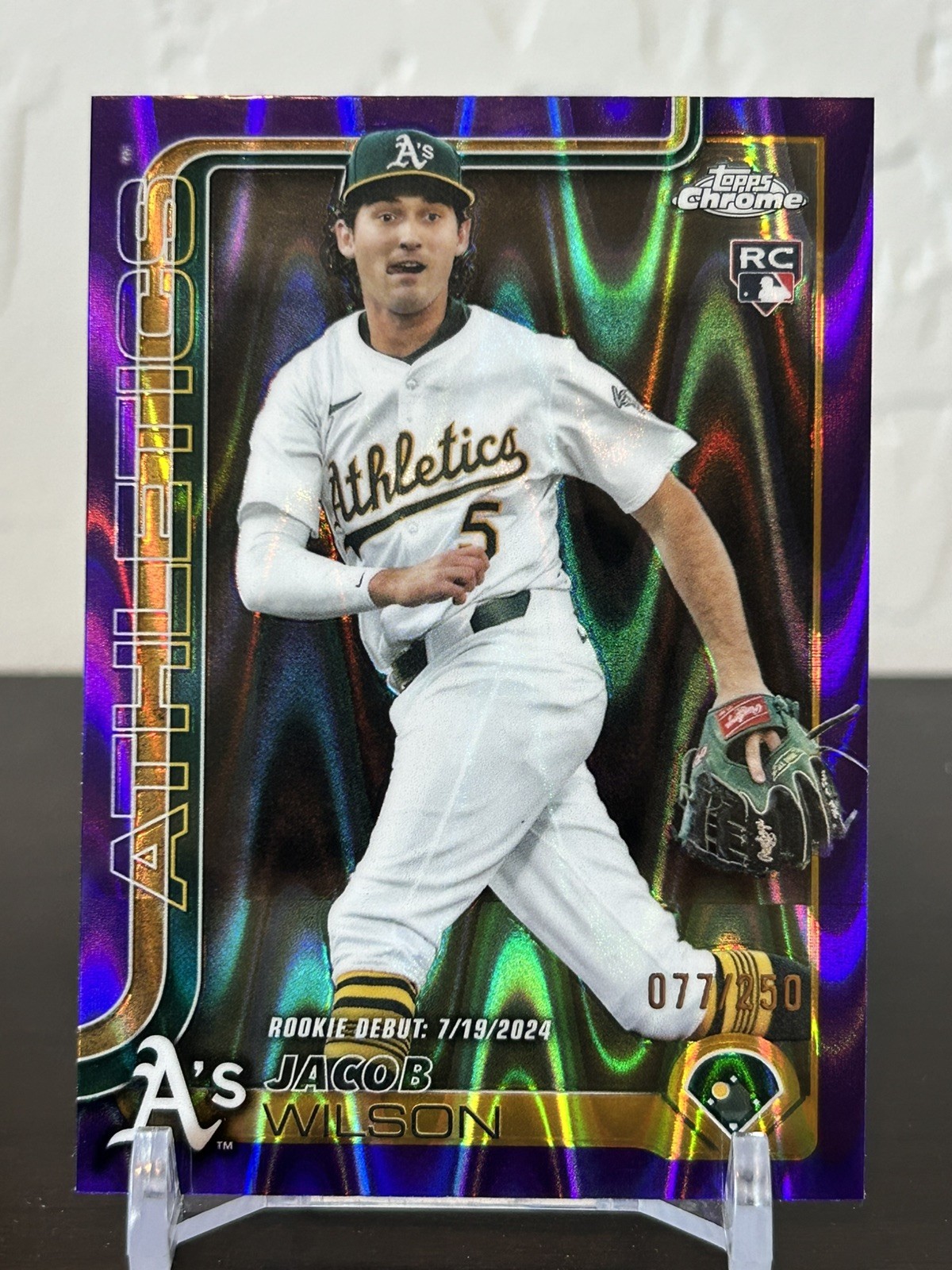 2025 Topps Chrome Update Jacob Wilson Purple RayWave /250 Athletics RC #USC150
