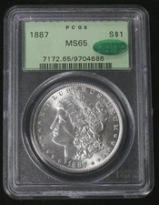 1887-P MS-65 CAC   OLD GREEN HOLDER PCGS  MORGAN DOLLAR  SEE PICTURES