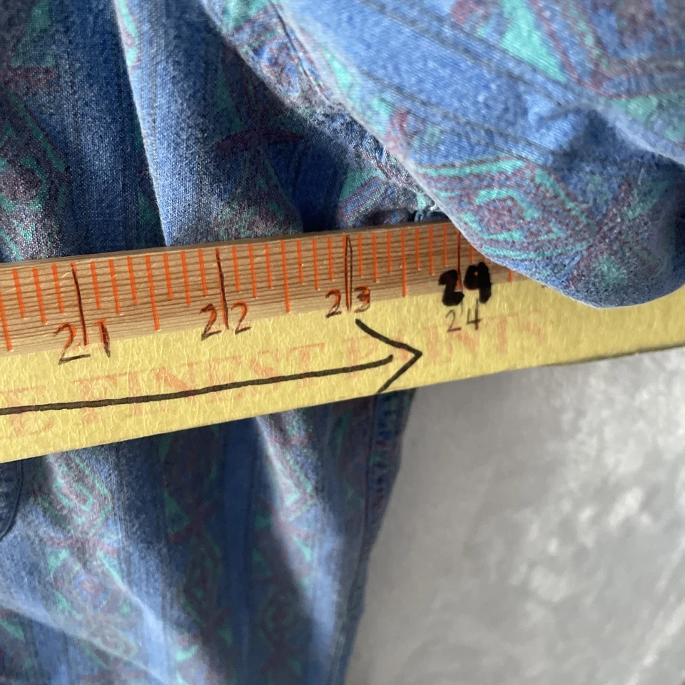 Camisa Chaps Ralph Lauren Hombres Botón Azul Azteca Grande Algodón De Colección Años 90 Manga Corta Foto 3 de 4