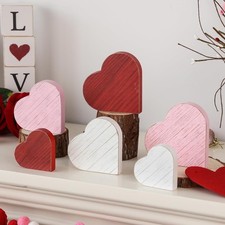 6Pcs Valentines Day Decorations Red Pink White Rustic Heart Wooden Sign Valentin