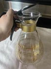 Vintage Pyrex Glass 8 Cup Coffee Carafe Pitcher with Lid - Gold Stripes - USA
