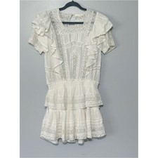 LoveShackFancy Stella Dress Ruffled Antique White Lace Women's Size Medium