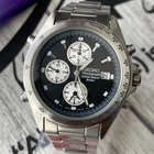 Seiko Watch 7T32 Mens Vintage 1991 Panda Dial Chronograph Alarm Steel 40mm
