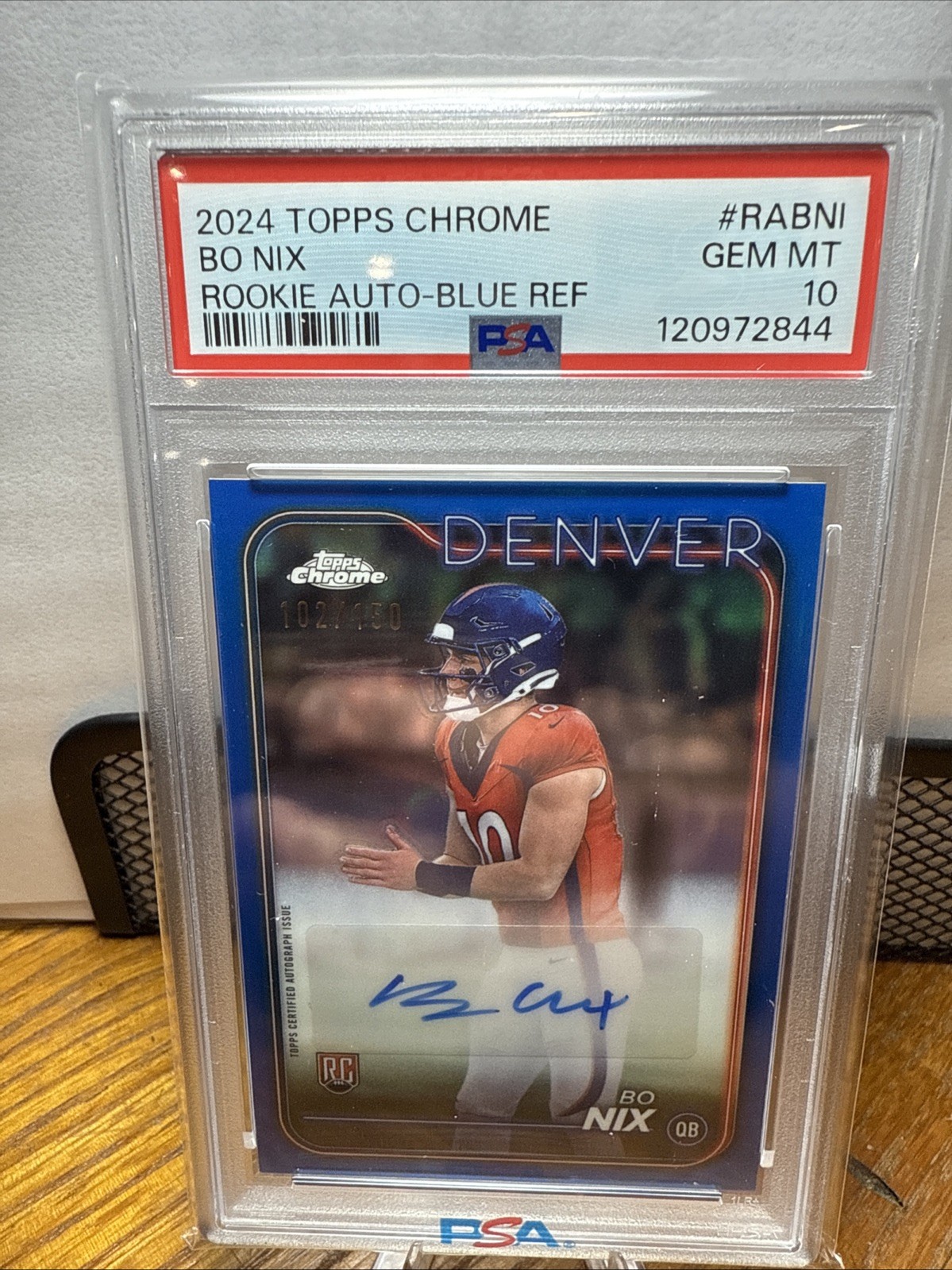 2024 Topps Chrome - Rookie Autographs Bo Nix #RA-BNI Blue Refractor /150 (AU, RC