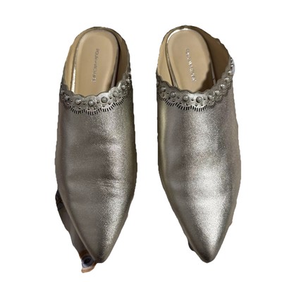 Pour La Victoire Shoes Womens 10 Mules Pointed Toe Slide Loafer Metallic Leather