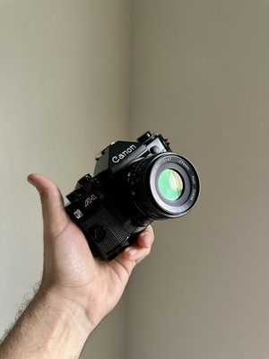 Canon A-1 Black 35mm SLR Film Camera Body with FD 28mm f2.8 Lens