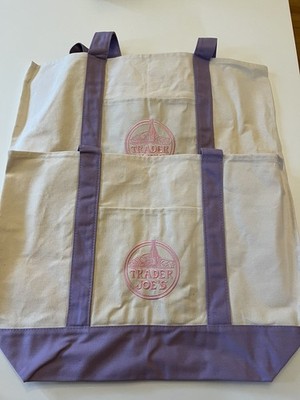 Trader Joe s Viral  LARGE Lavender Canvas Tote Bag Set Of 2 NWT!