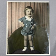 Vintage Tinted Photo Portrait Toddler Baby Blonde Curls Rosy Cheeks 8x10" Pink