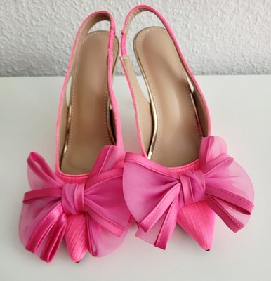  High Heels   Gr.38 Neon Pink Schleife Lila Gold Absatz Fashion Extravagant 