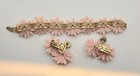 1960s Signed CORO Soft Bubblegum Pink Plastic Bracelet & Earring Set W/ Flowers  — photo 2