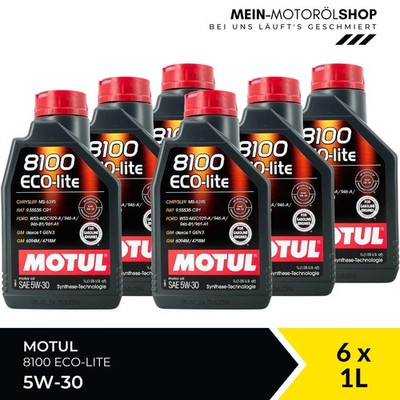 Motul 8100 Eco-lite 5W-30 Ford Opel GM Fiat GF-6A Motoröl 6x1 Liter = 6 Liter