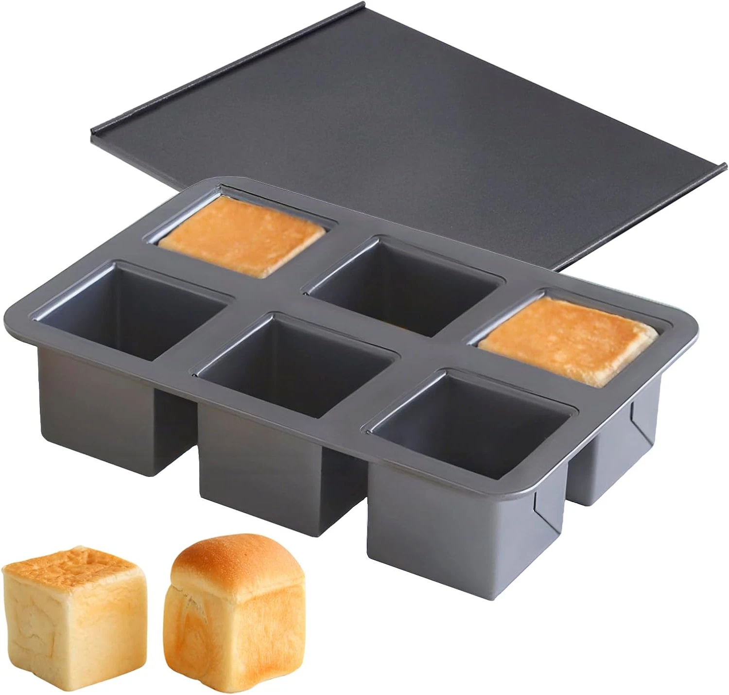 Mini Pullman Loaf Pan 6-Cavity Nonstick Carbon Steel Bread Baking Mold with Lid
Opens in a new windo