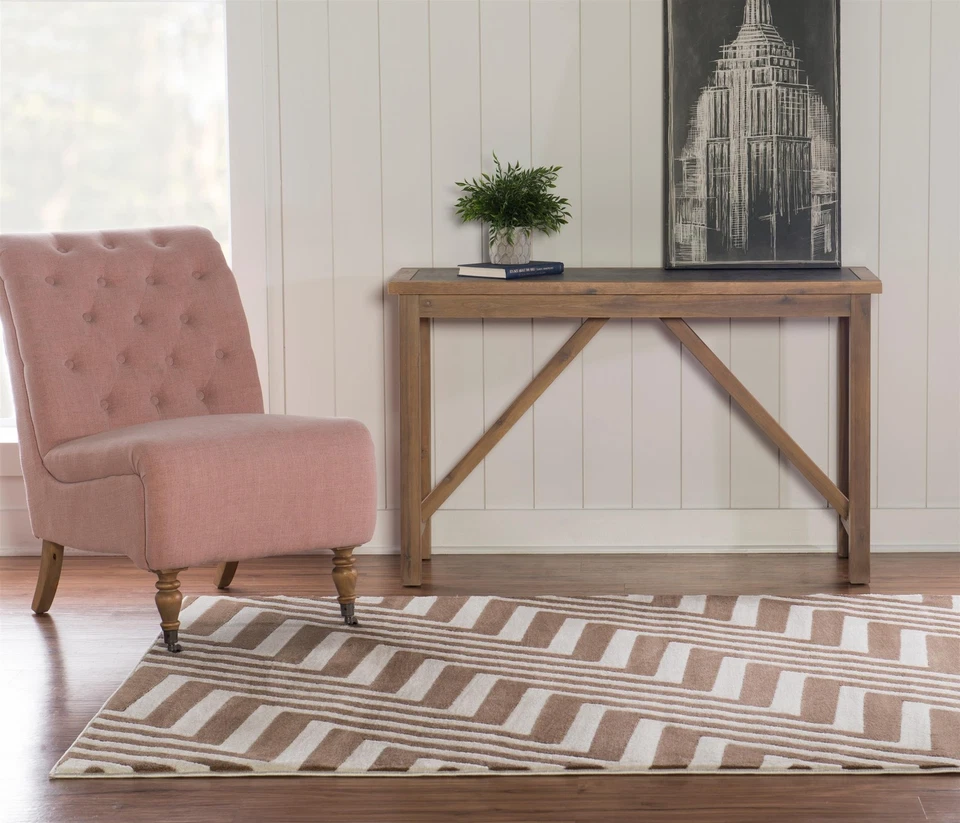 Linon Roma Zigzag Power Loomed Polypropylene 5'x7' Rug in Ivory - Image 2 of 4