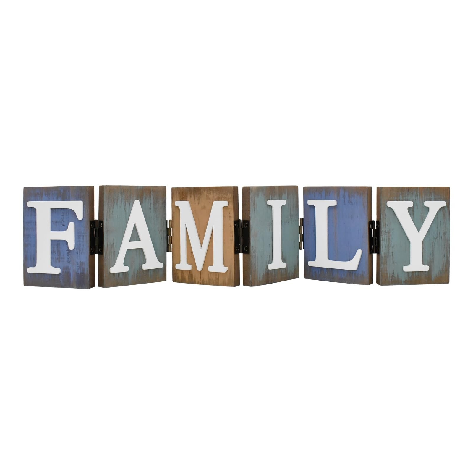 Rustic Wood Family Sign Cutout, Teal Family Wooden Tabletop Folding Sign, Fre...