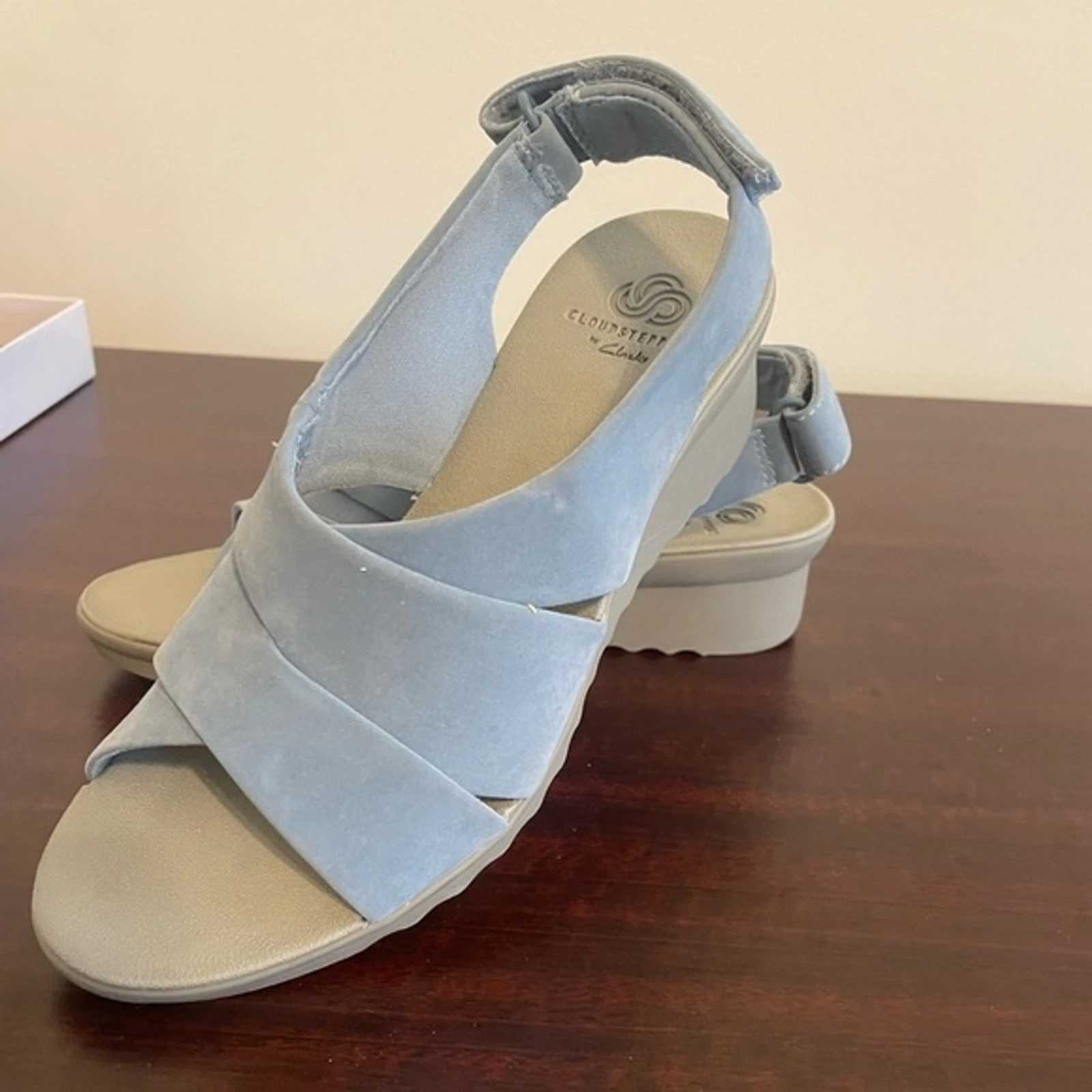 Nuovi sandali Cloudsteppers Clarks blu grigio zeppa scamosciata slingback regolabili 5 5 m