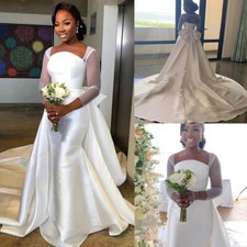 African Mermaid Satin Wedding Dresses with Detachable Train Big Bow Bridal Gowns