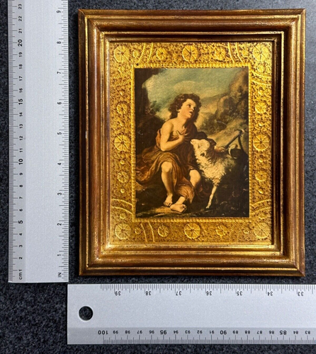 Ancien tableau religieux florentin icone St Jean Baptiste Murillo cadre bois Or - Photo 2 sur 4
