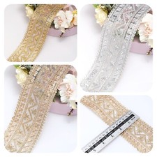 FCL 1 Mtr Metallic Gold Sequenz und Stickerei Indische Borte Spitze Sari Bordüre