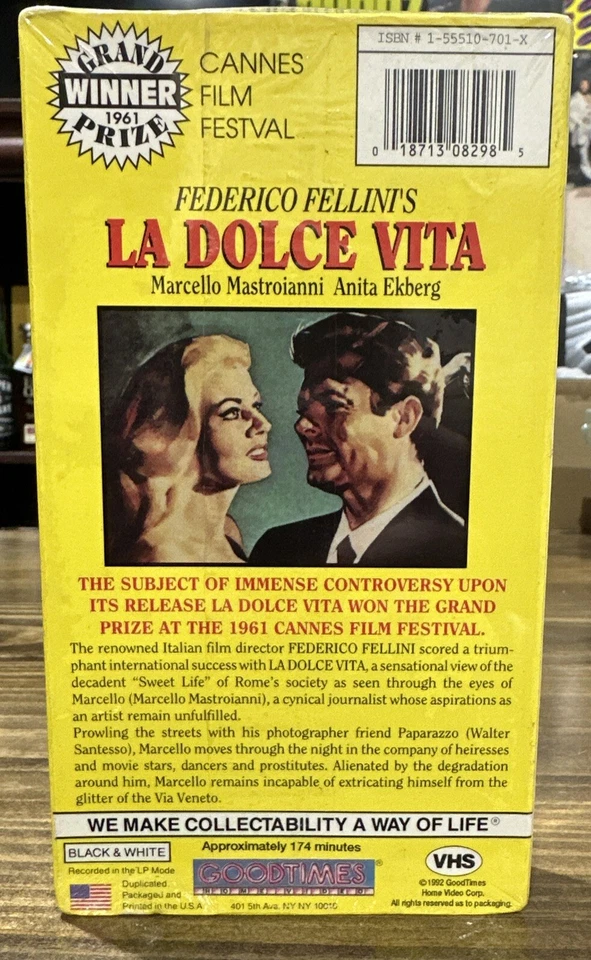 La Dolce Vita VHS Full Length Version Cannes Film Festival Winner NEW SEALED - Image 2 of 3