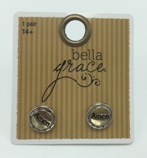 Bella Grace, Amen Button Stud Earrings - 1 Pair