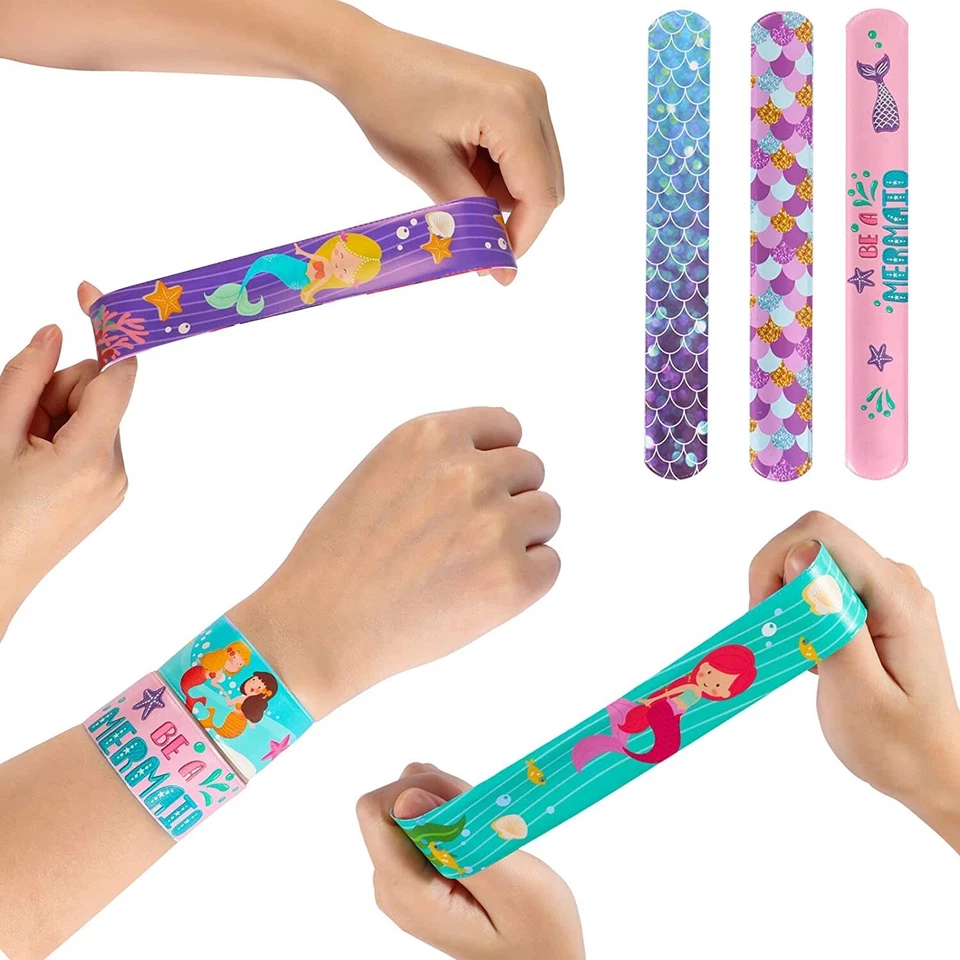 10 x Mermaid Slap Band Snap Bracelet Kids Party Bag Favour Stocking Filler Loot - Image 2 of 3