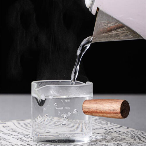 Tasse à expresso en verre poignée en bois avec double bouche tasse à café lait mesure _cu - Photo 1/15