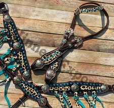 Turquoise Cheetah With Fringe / Horse Tack Set