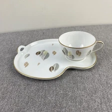 Vintage Noritake 5456 Teacup Snack Plate Saucer MCM Leaf Pattern Gold Details